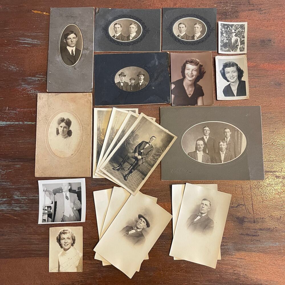 ANTIQUE American Men's & Women's Faces + Postcard Photograph 19th Century